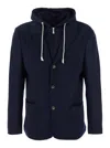 Eleventy Hooded Jacket With Front Pockets And Long Sleeves In Blue