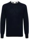 Eleventy Ribbed High Neck Knit Contrast Neckline In Blue