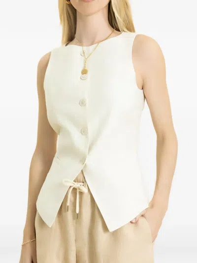 Eleventy Boat-neck Button Top In White