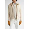 Eleventy Boiled Wool & Genuine Shearling Bomber Jacket In Sand