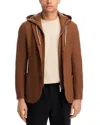 Eleventy Boiled Wool Slim Fit Sport Coat With Removable Full Zip Hoodie In Brown