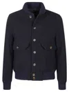 Eleventy Bomber Jacket With Ribbed Collar And Button-up Front In Black