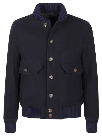 ELEVENTY BOMBER JACKET WITH RIBBED COLLAR AND BUTTON-UP FRONT