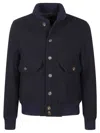 Eleventy Bomber Jacket With Ribbed Collar And Button-up Front In Black