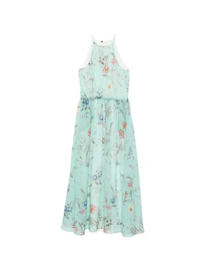 Eleventy Botanical Motif Dress In Blue