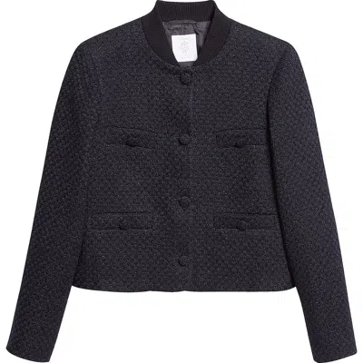 Eleventy Bouclé Knit Bomber Jacket In Black