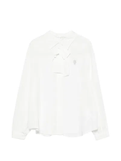 Eleventy Kids' Bow-detail Logo-embellished Blouse In White