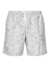 Eleventy Tropical Print Beach Boxer Pockets In Grey