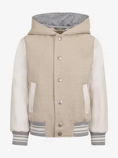 Eleventy Boys Hooded Bomber Jacket In Beige