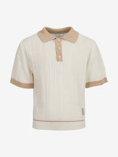 Eleventy Boys Linen Knitted Polo Shirt In Ivory