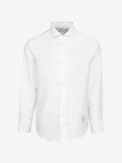 Eleventy Kids'  Boys Long Sleeve Logo Shirt In White