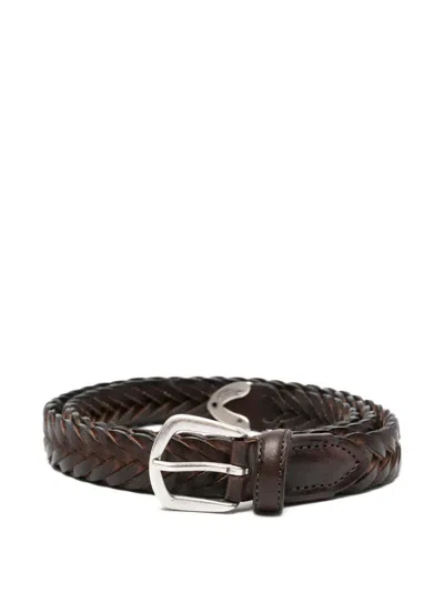 Eleventy Braided Leather Belt In Brown