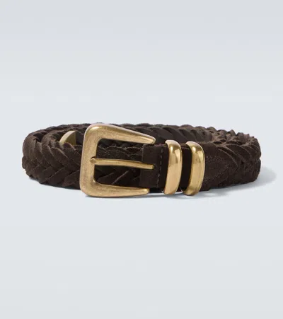 Eleventy Braided Suede Belt In Brown