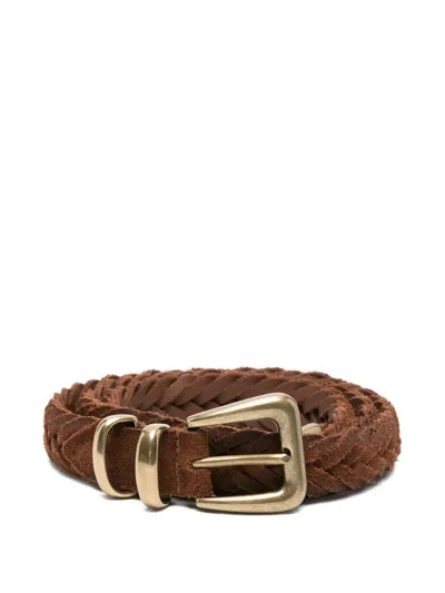 Eleventy Braided Suede Belt In Brown