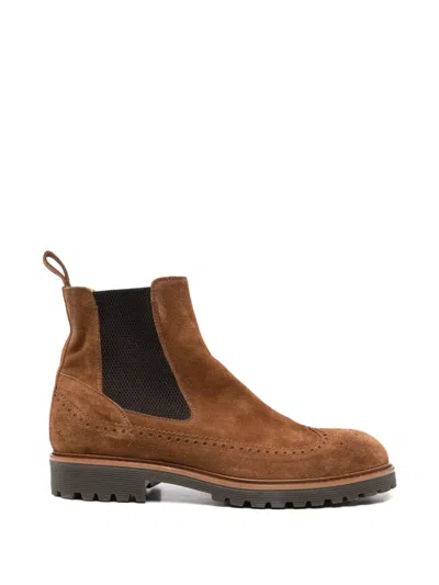Eleventy Brogue Chelsea Boots In Brown