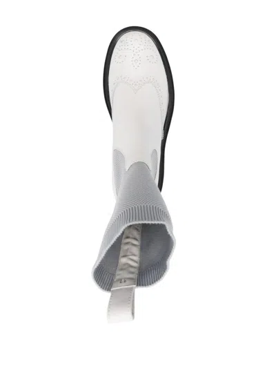 Eleventy Brogue Detail Grey Leather Ankle Boots With Chunky Sole In White