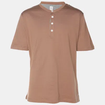 Pre-owned Eleventy Brown Jersey Henley T-shirt Xl
