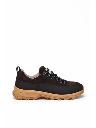Eleventy Brown Suede Vibram Sole Lace-up Boots In Black