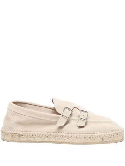 Eleventy Buckle-strap Suede Espadrilles In White