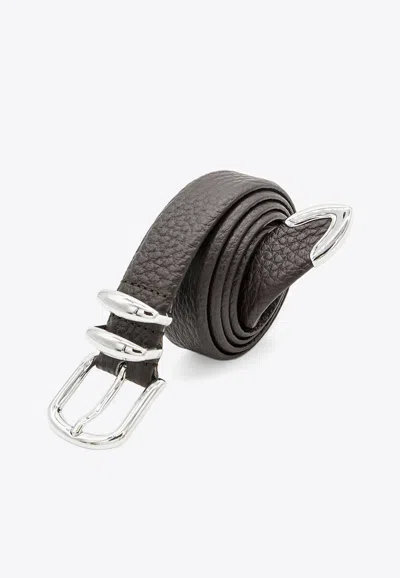 Eleventy Buckled Textured Leather Belt In Black