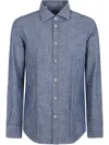 Eleventy Lightweight Denim French Collar Shirt In Blue