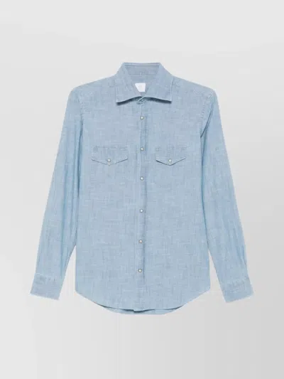 Eleventy Button-down Collar Cotton Shirt Chest Pockets In Blue