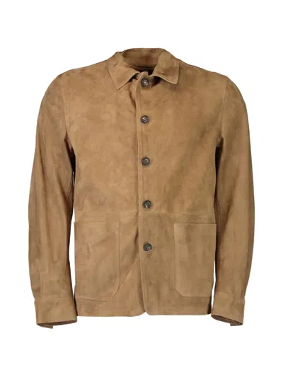 Eleventy Button Front Shirt Jacket In Brown