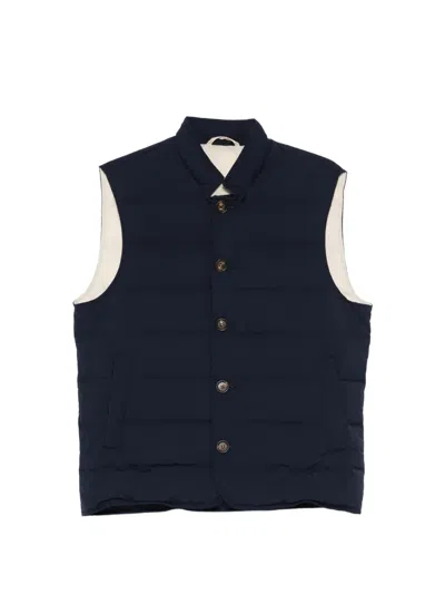 Eleventy Button Padded Gilet In Blue