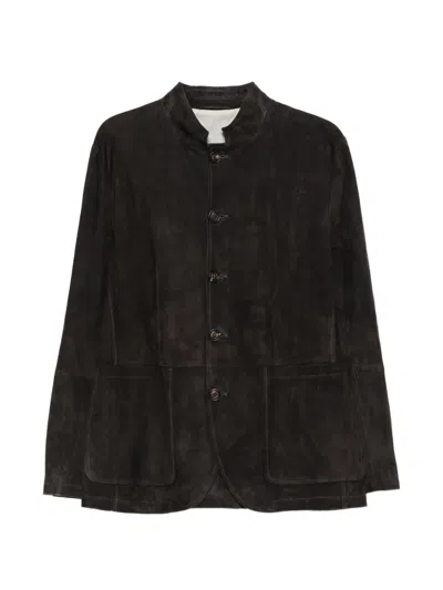 Eleventy Button Sheep Suede Jacket In Gray