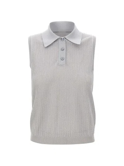 Eleventy Button Shirt-style Knitted Top In Gray