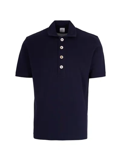 Eleventy Buttoned Short-sleeve Polo Shirt In Blue