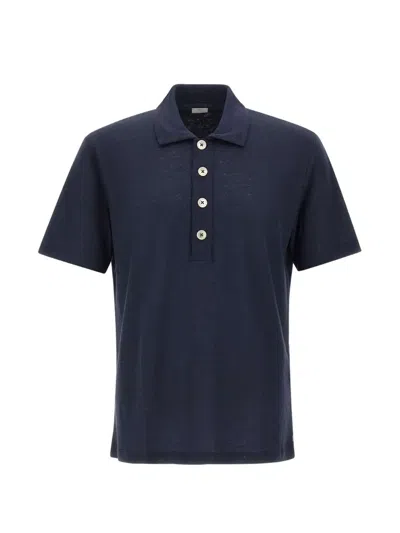 Eleventy Buttoned Short-sleeve Polo Shirt In Blue