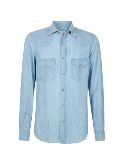 Eleventy Buttoned Western Shirt In Blue