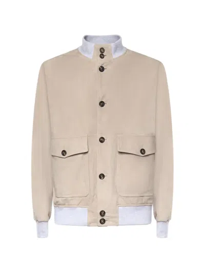 Eleventy Buttonned Leather Jacket In Neutral