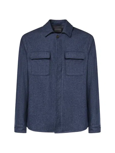 Eleventy Button-up Chest-pocket Jacket In Blue