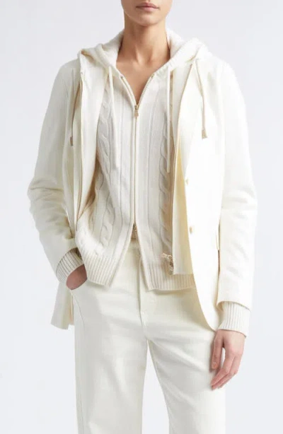 Eleventy Cable Knit Cashmere Full Zip Sweater In 01 White