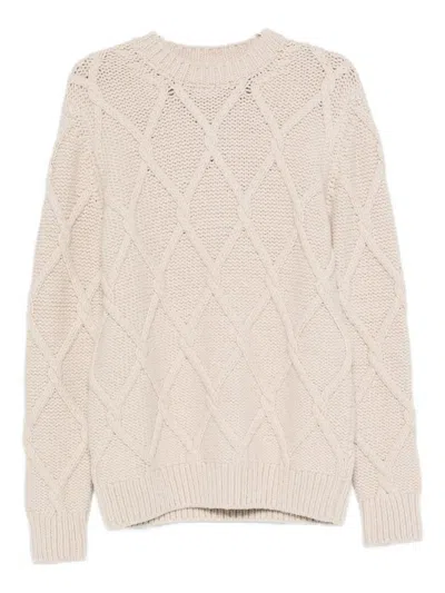 Eleventy Cable-knit Crew-neck Sweater In White