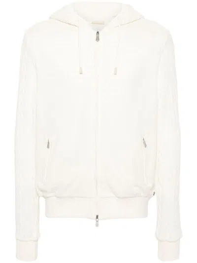 Eleventy Cable-knit Detail Hoodie In White
