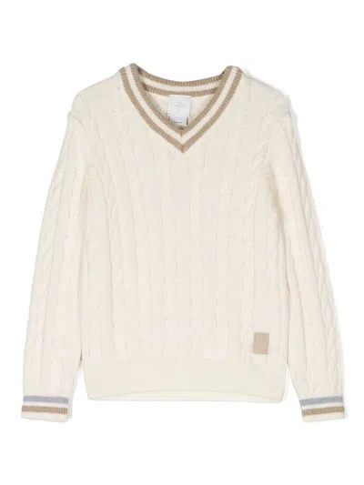 ELEVENTY CABLE-KNIT STRIPE-TRIM JUMPER 