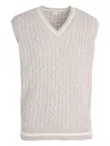 Eleventy Cable-knit V-neck Sweater In Neutral