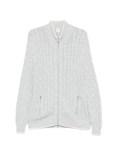 Eleventy Cable-knit Zip-up Cardigan In Gray