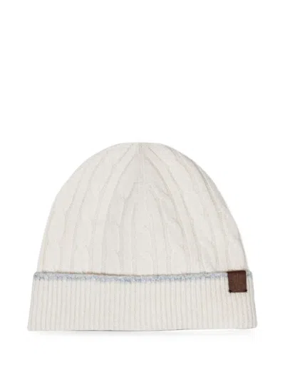 Eleventy Cable-knit Cashmere Beanie Hat In White