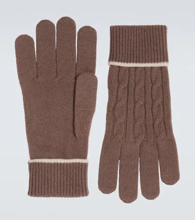 Eleventy Cable-knit Cashmere Gloves In Brown