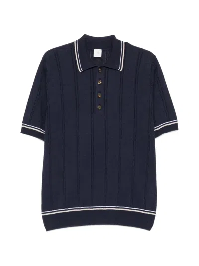 Eleventy Cable-knit Striped-trim Polo Shirt In Blue