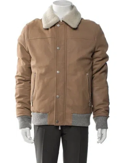 Pre-owned Eleventy Calf Leather Bomber Jacket In Brown