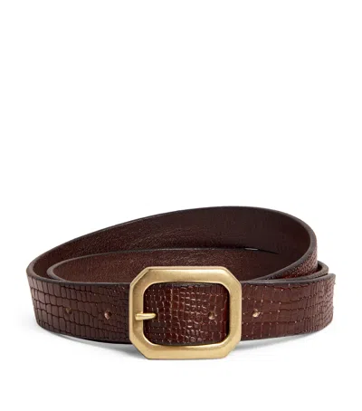 Eleventy Calfskin Croc-embossed Belt In Brown