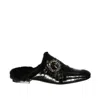 Eleventy Croc-embossed Leather Mules With Plush Fur Lining In Black