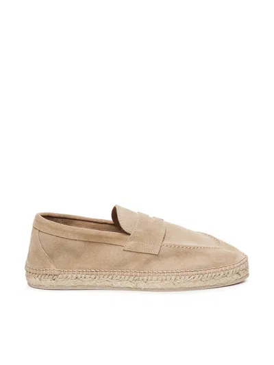 Eleventy Camel Calfskin Slip On Espadrilles In Brown