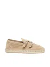 Eleventy Camel Leather Espardillas With Buckles