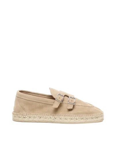 Eleventy Camel Leather Espardillas With Buckles In Brown